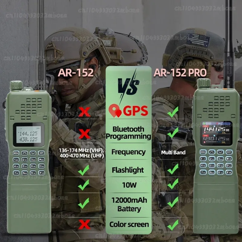 AR-152 PRO Walkie Talkie GPS Bluetooth Programming Multi Band Tri-power Tactial Long Range Ham Radio