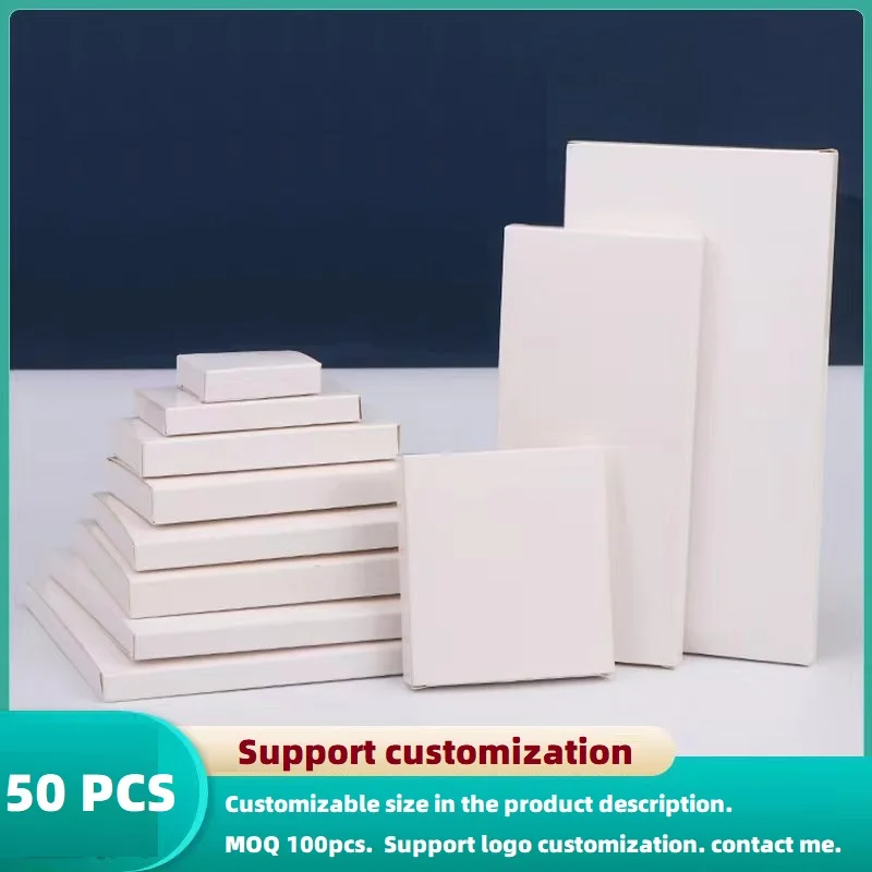 50pcs ,Small White Paper Boxes: Custom Kraft Packaging for Small Businesses,Multiple Sizes Available