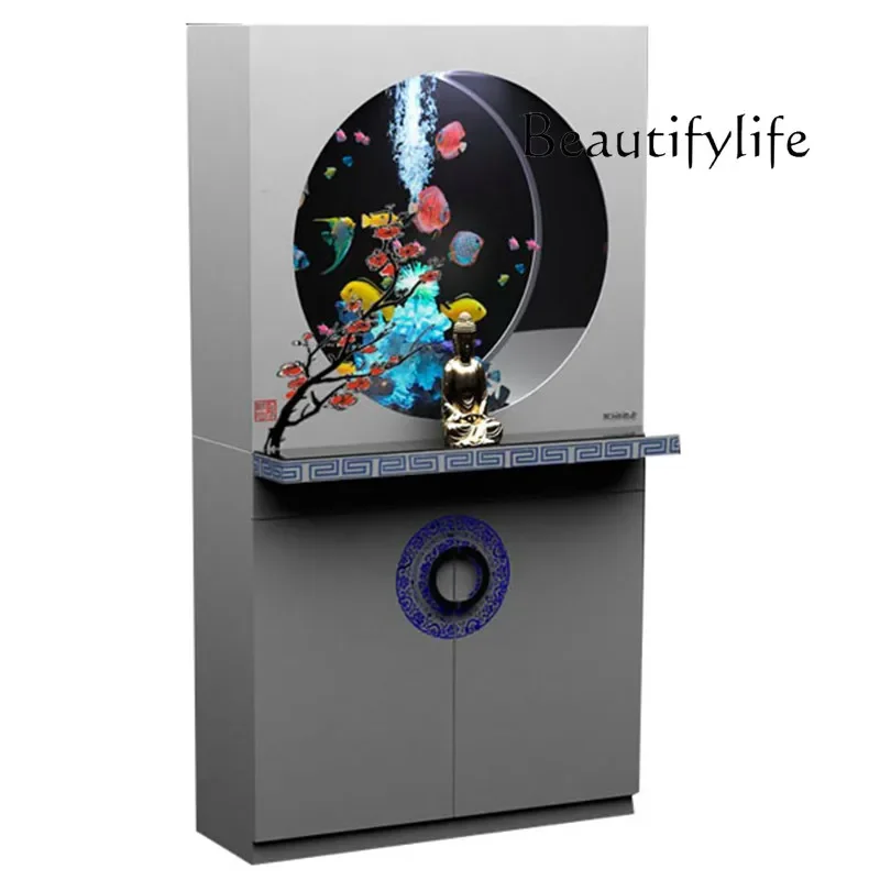 X36 Bottom Filter New Fish Tank Living Room Partition Floor Round Glass Water-free Lazy Aquarium