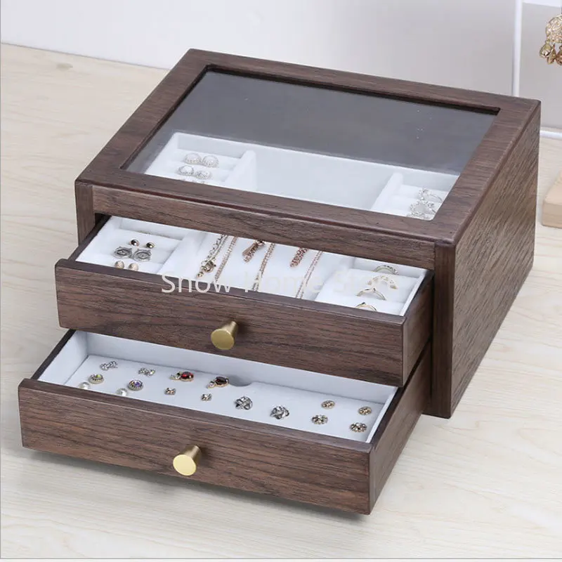 

Monochrome Jewelry Box Fashion Simple Layered Temperament Cosmetic Box Wooden Creative Jewelry Box
