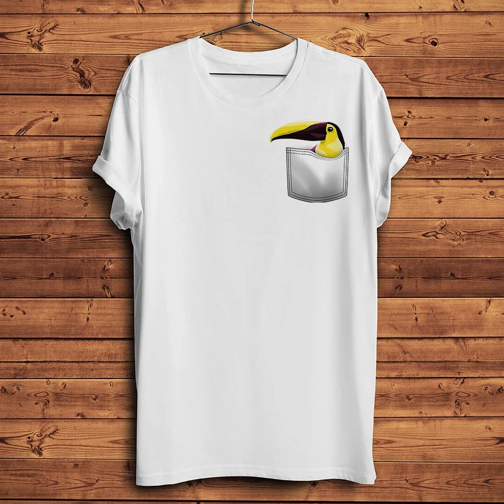 Cute Toucan Bird in Pocket Funny 3D Vision TShirt,Short Sleeve Casual Tee Unisex,Streetwear Breathable Print T Shirt