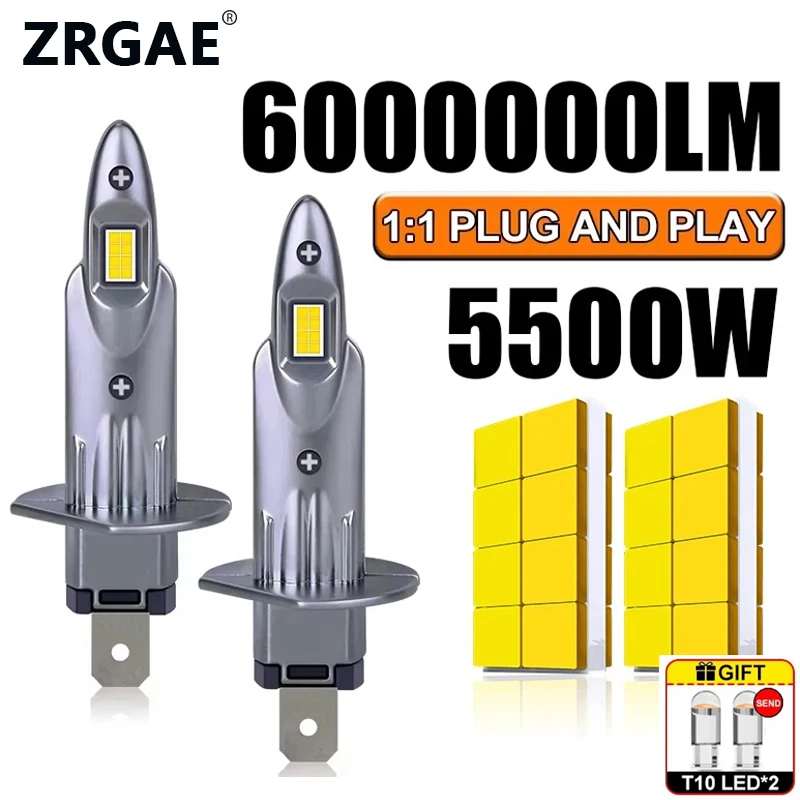 

2pcs Led H1 H4 H7 Car Light 6000000LM 5500W H8 H9 H11 HB3 9005 HB4 9006 1:1 Size Mini Wireless LED Lamp with Fan 6500K 12V 24V