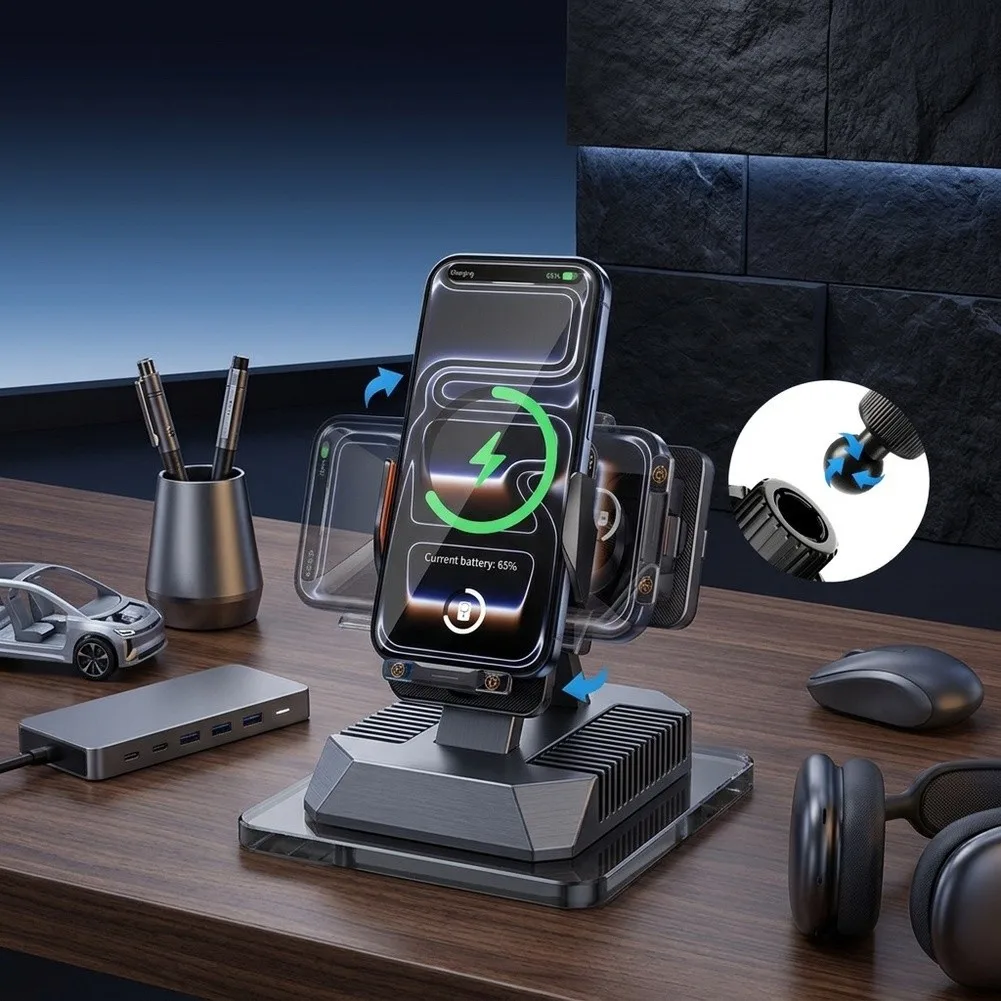 Wireless Car Charger 15W with Adaptive Clamping Design and Consistent Airflow Cooling for fan for Multiple Smartphones