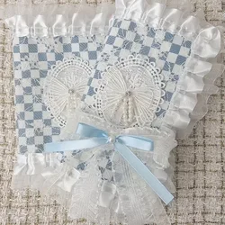 【Lace Blue Checker】Original Handmade A5A6 Notebook Covers Protector Book Sleeve Crafted Fabric Products Diary Cover，in Stock