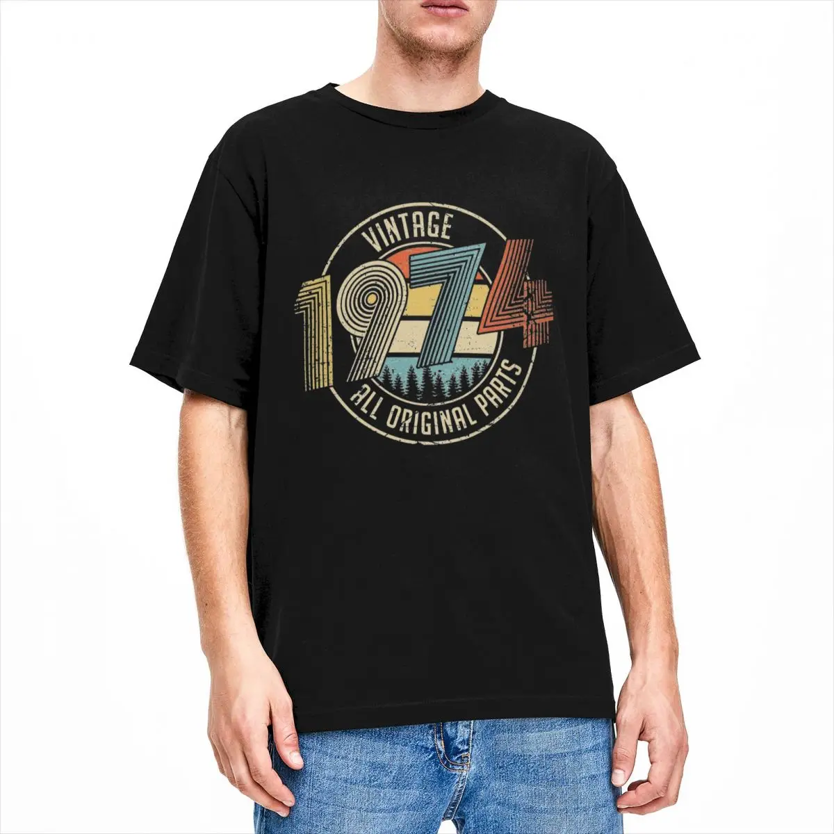 Men Women Vintage 1974 All Original Parts 50th Birthday Gifts Shirts Merch 100% Cotton 50 Years Old People T Shirts Tee Clothes