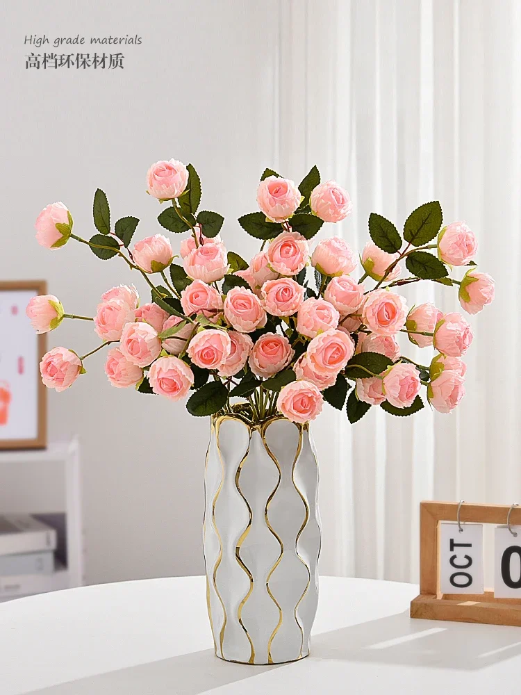 

Rose simulation flower, high-end plastic artificial flower, wedding headboard, high-end decoration, living room and dining table