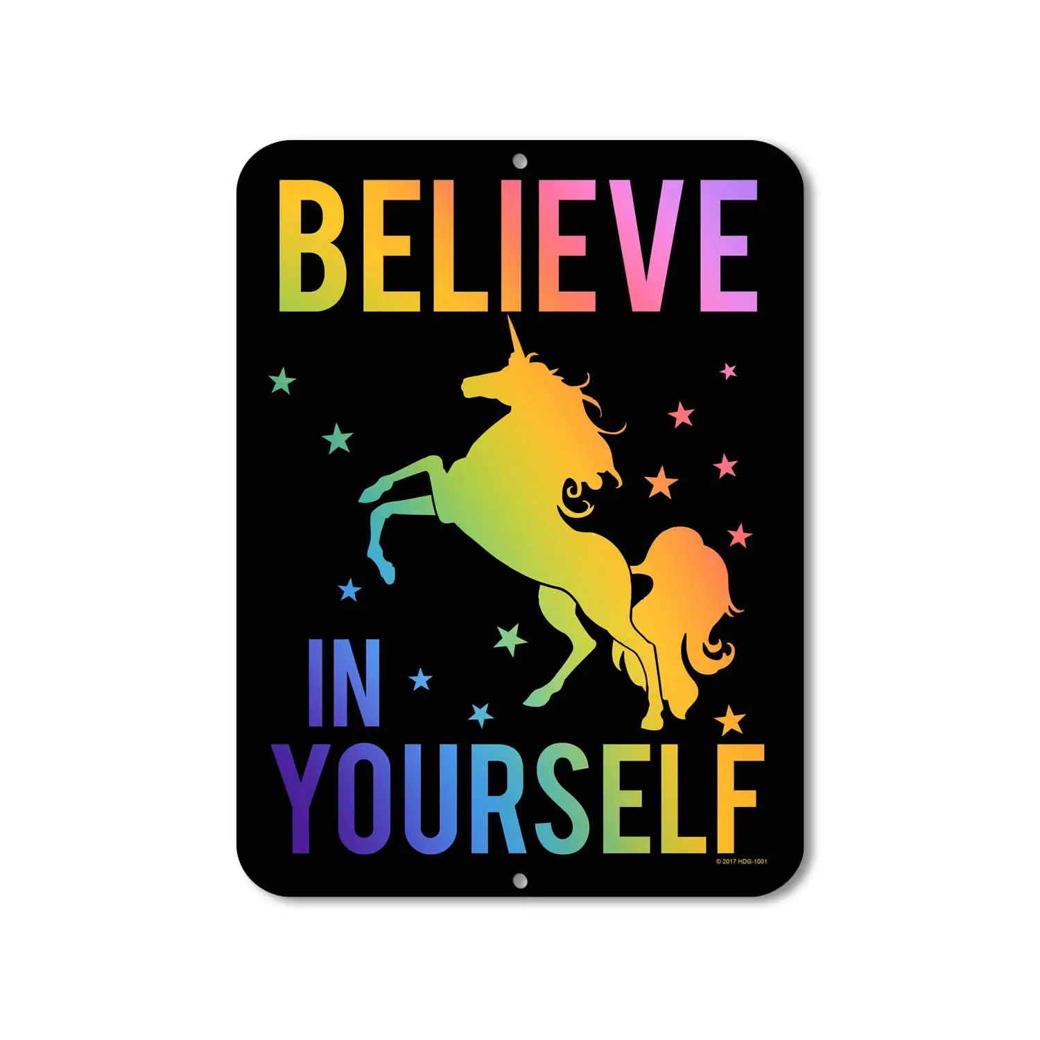 Honey Dew Gifts, Believe In Yourself - Rainbow Unicorn, 9 inch by 12 inch Metal Novelty Sign, Unicorn Room Decor, Girl's Roo