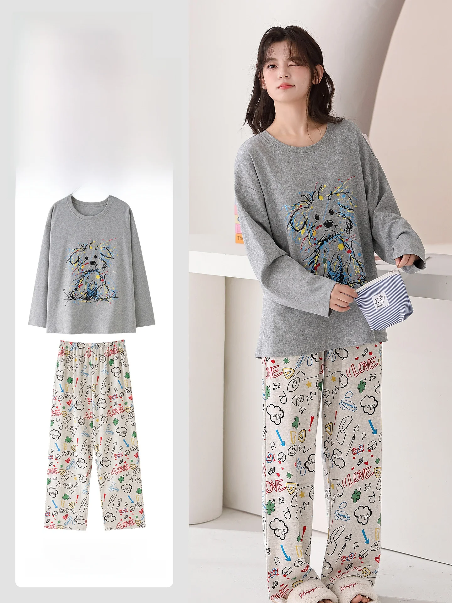 pure-cotton-sleepwear-women's-loose-home-clothes-set-with-chest-pad-spring-autumn-new-arrival-comfortable-breathable-soft