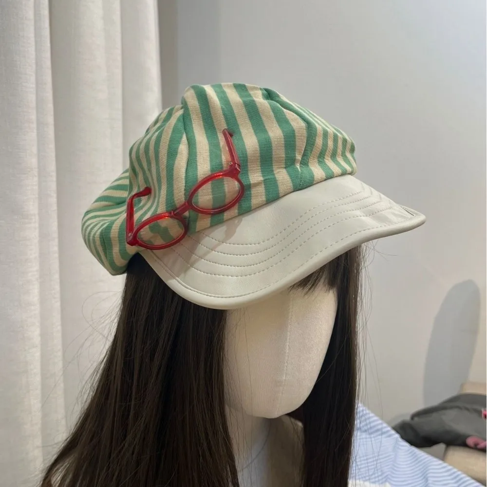 قبعات كورية كلاسيكية مخططة متعددة الاستخدامات قبعات رسام كلاسيكية Y2k قبعة صغيرة غير رسمية للنساء #2