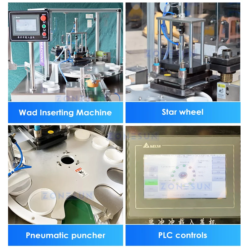 ZONESUN Automatic Induction Wad Inserting Machine Aluminum Foil Liner Plastic Bottle Lid Packaging Vibratory Feeder ZS-WIM02