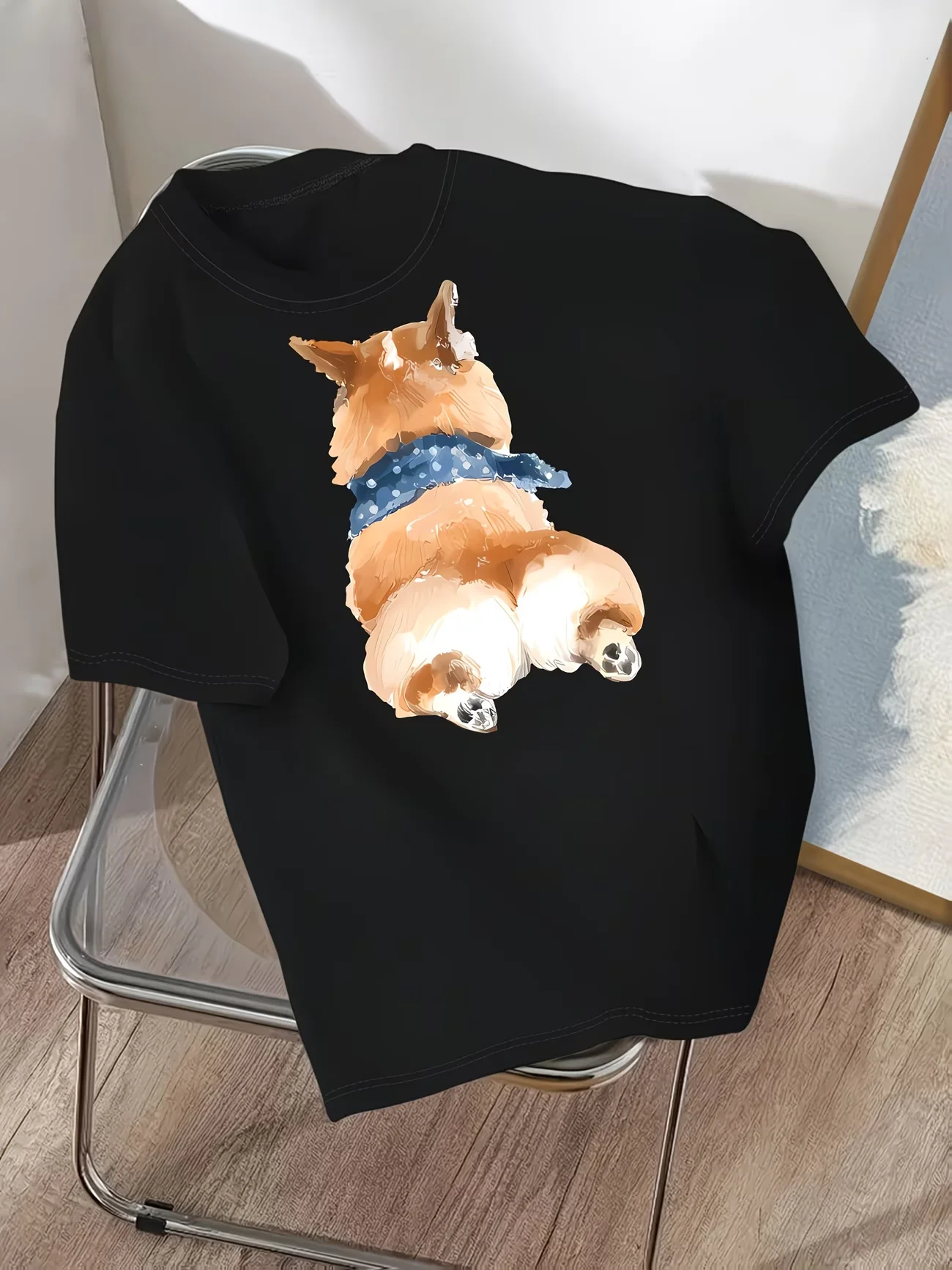 Funny Corgi Butt Graphic T-Shirt Women Dog Back View Print Tee Kawaii Animal Short Sleeve Summer Top Humorous Graphic Clothing