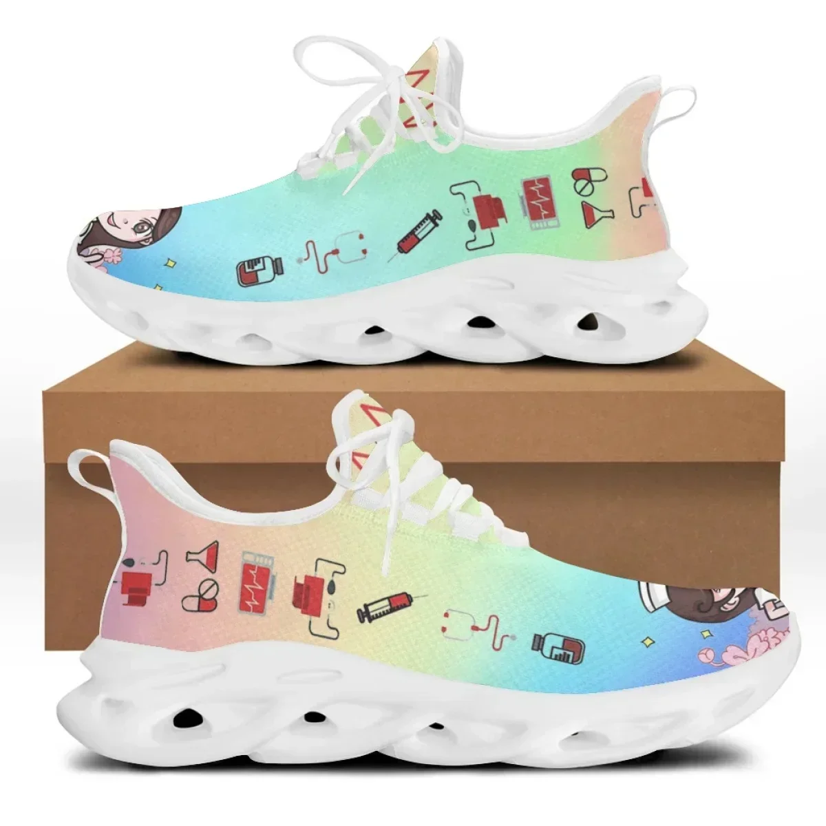 Brand Design Women Medical Print Nursing Shoes Soft Sport Sneaker Outdoor Casual Lace-up Athletic Shoes envío gratis view 2