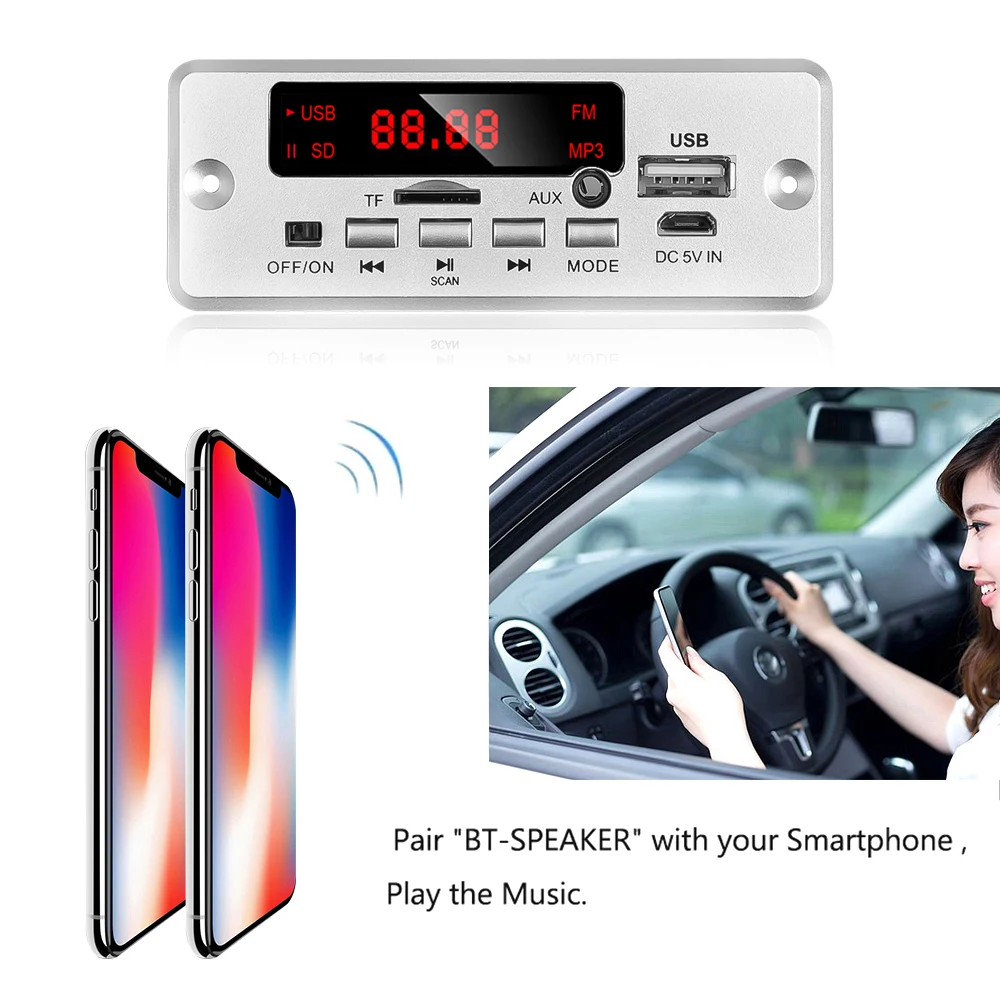 MP3 Decoder Board 50W Amplifier Wireless Bluetooth 5.0 MP3 Player 6V-12V Car Audio FM Radio Module Handsfree Call Recording