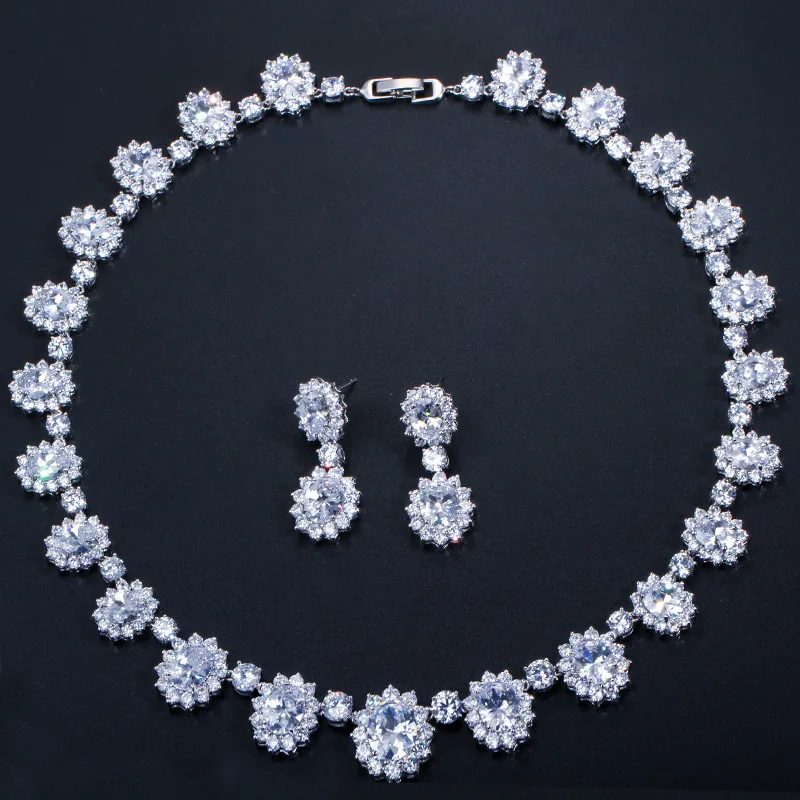 

2024 popular European and American dress dinner set chain AAA zircon bridal earrings necklace two-piece jewelry set