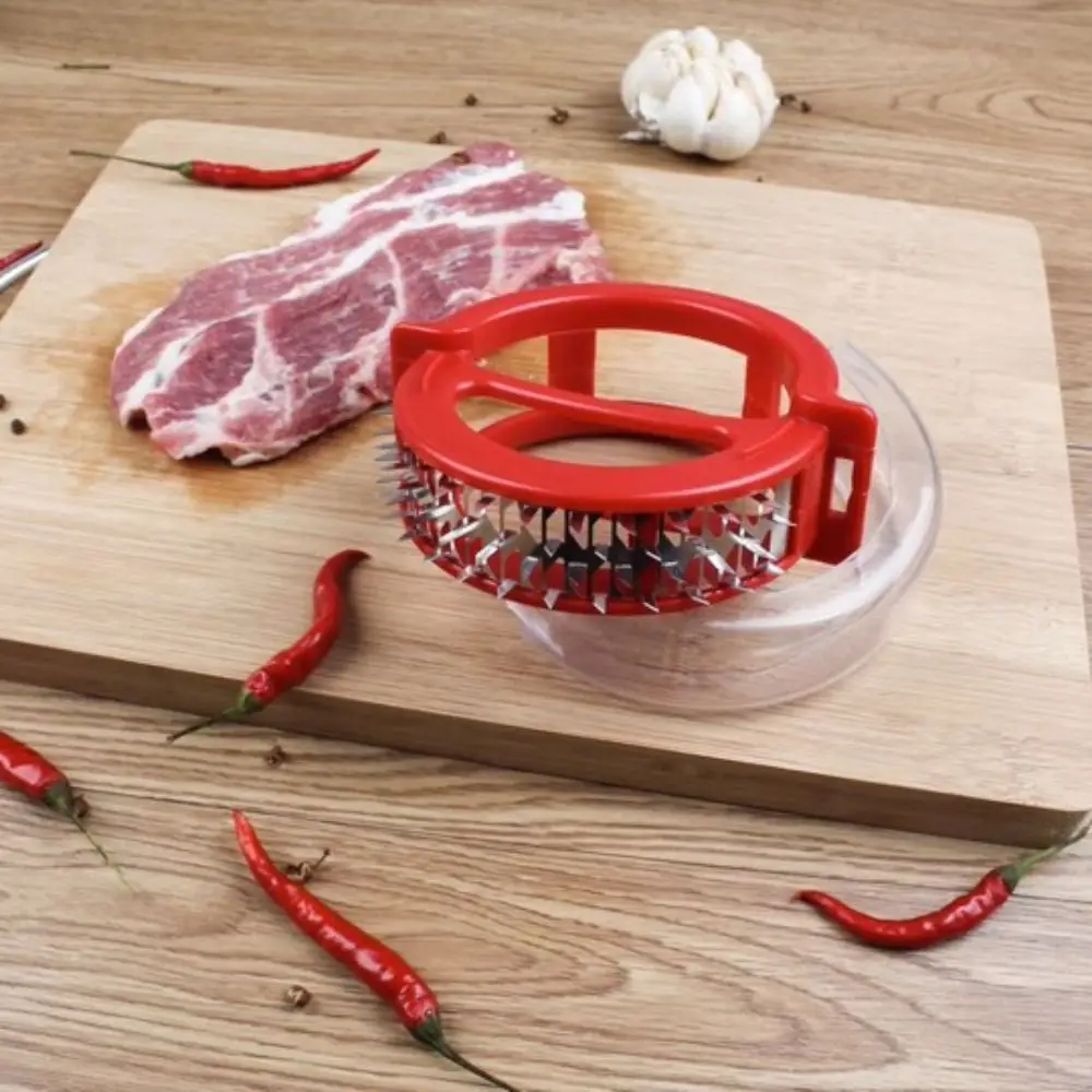 Stainless Steel 48-Blade Meat Tenderizer Ring Shaped with Cover Loose Meat Needle Rust-proof Handheld Meat Loosener Chicken