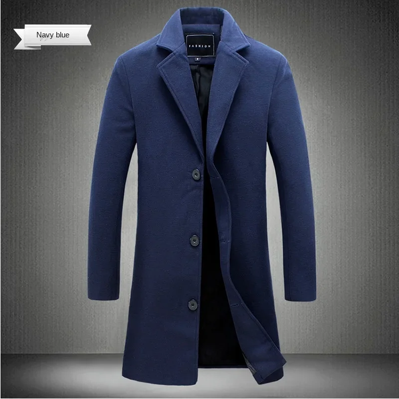 

2024 Spring Autumn New Long Cotton Coat New Wool Blend Pure Color Casual Business Fashion Men's Clothing Slim Windbreaker Jacket