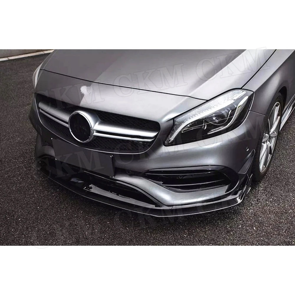 For W176 Carbon Fiber Front Lip Spoiler For Benz A Class A200 A250 A45 For AMG 2016-2019 Head Bumper Chin Guard Auto Car Styling