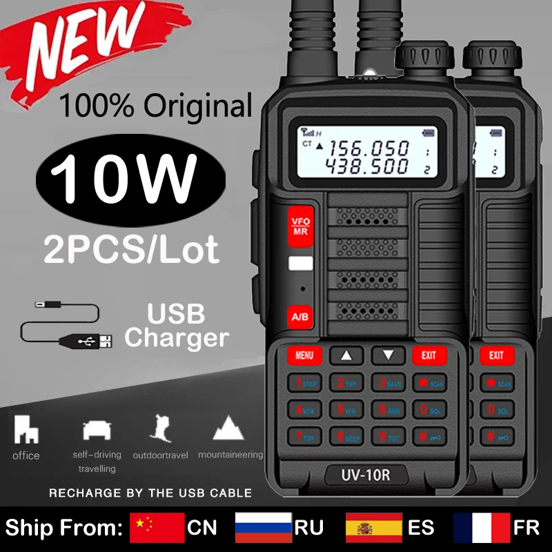 New Baofeng Professional Walkie Talkie UV 10R Plus 128 Channels VHF UHF Dual Band Two Way CB Ham Radio For Hunt Forest City 50KM