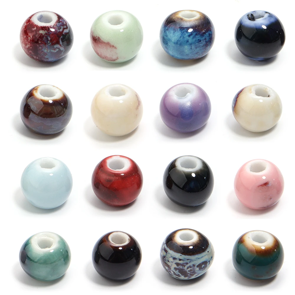 10Pcs 10mm Ceramic Kiln Turning Into Round Beads Loose Spacer Charm Beads For Necklace Bracelet Earring DIY Jewelry Craft Making