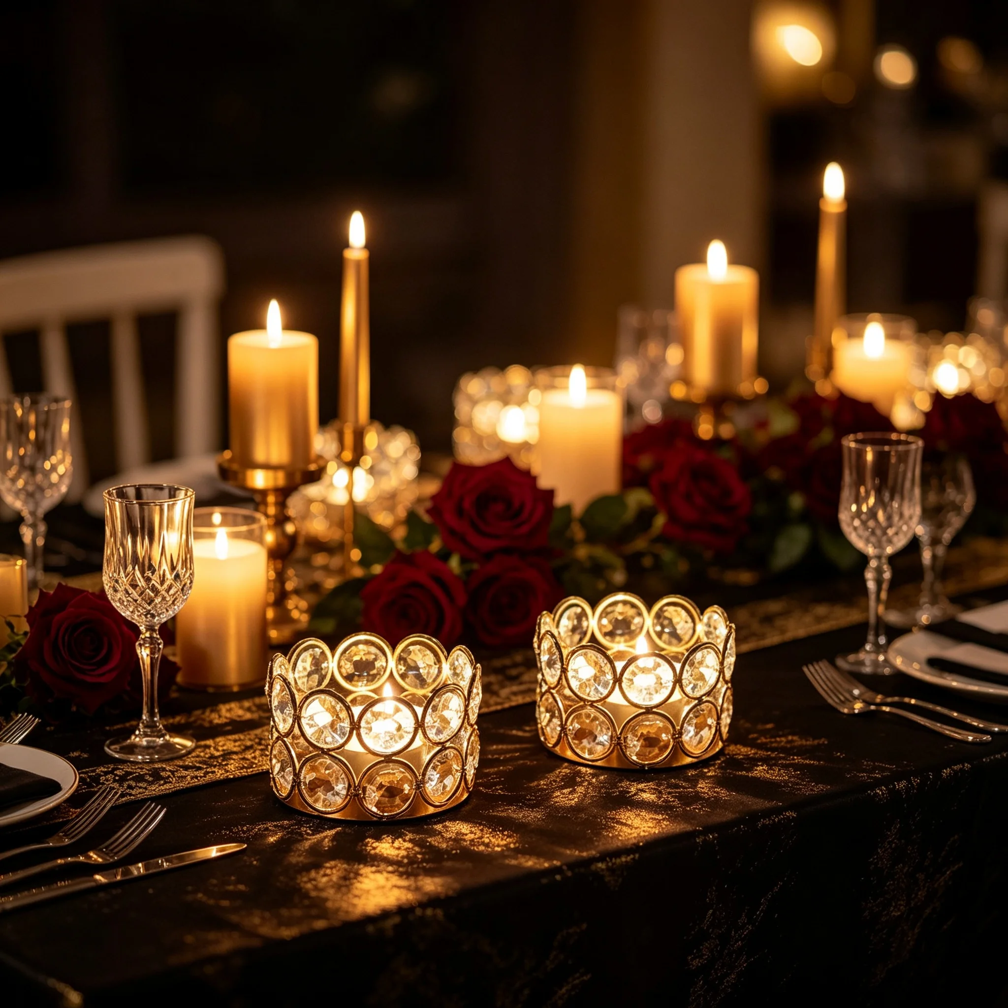 Elegant Faceted Sparkle Crystal Tealight Candle Holder Cup, Decorative Votive Holder for Fireplace, Coffee Table & Wedding Decor