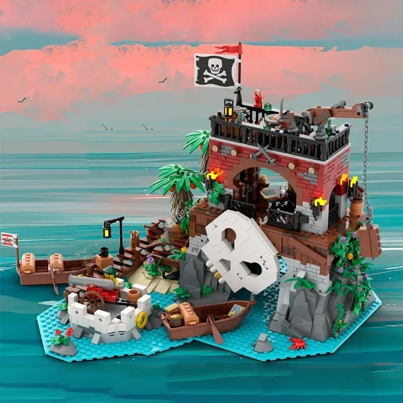 Moc Pirate\'s Bay Building Blocks Pirate Treasure Island Skull Bay DIY Construction Streetview Bricks Toys Kids Creative Gift