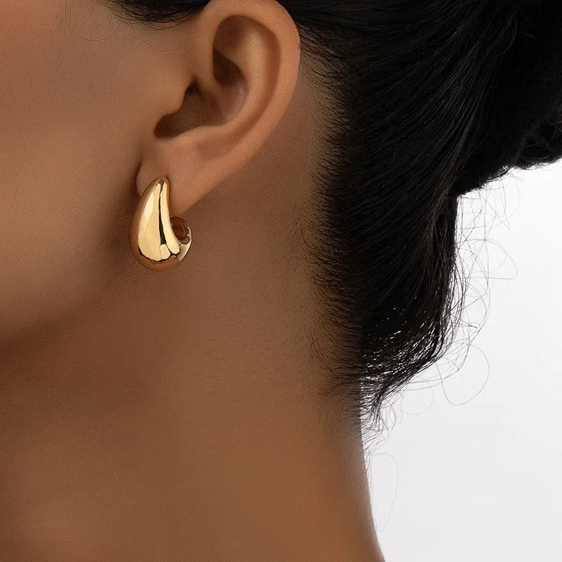 Women Vintage Chunky Dome Drop Earrings Female Large Gold Color Thick Teardrop Earring  Korean Statement Minimalism Jewelry Gift