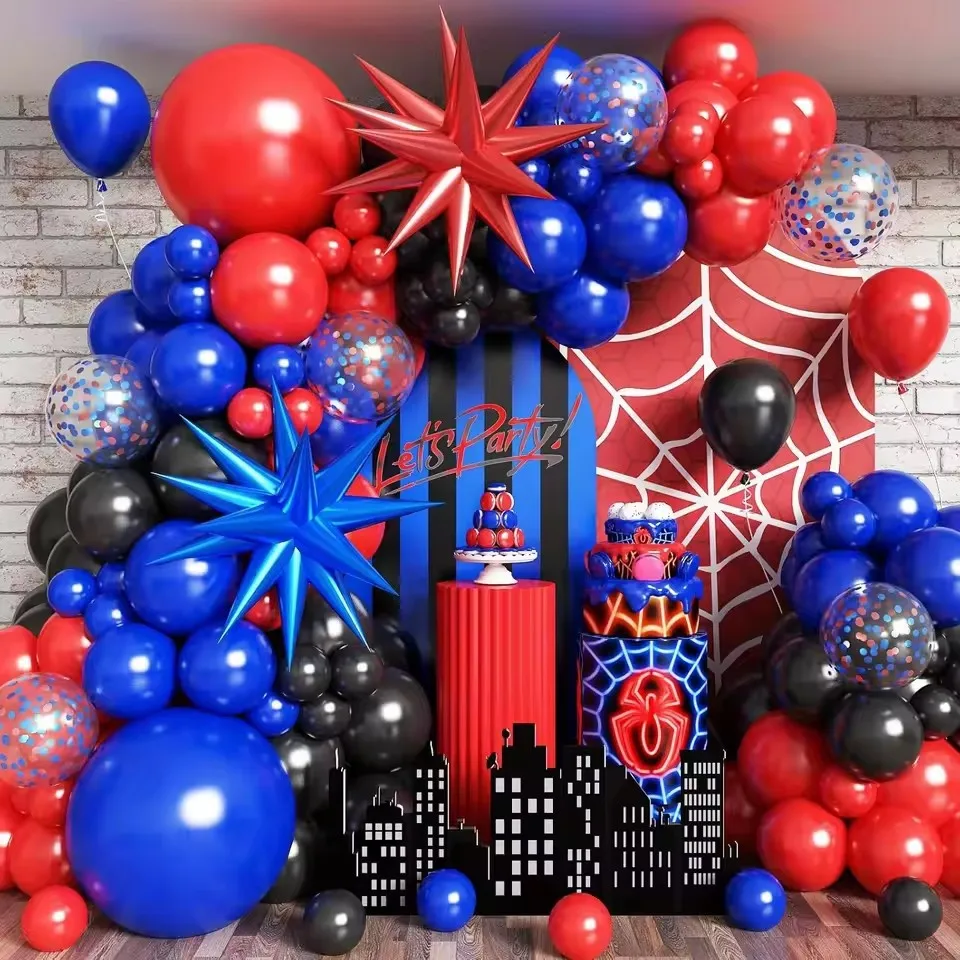 Kit de 110 Globos de Aluminio con Diseño de Estrella Explosiva Roja y Azul, Tema de Araña, para Decoración de Fiestas de Cumpleaños