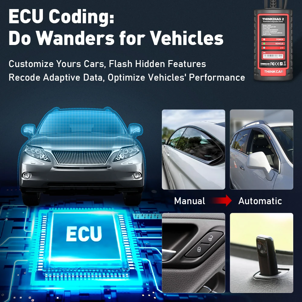 [Numéro de série entièrement numérique] THINKCAR Thinkdiag 2 CANFD Outil de diagnostic automobile pour tous les systèmes, codage ECU, test actif, 15 f