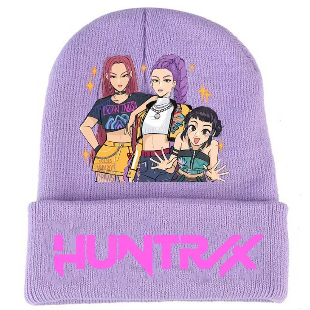 

2026Kpop Demon Hunters Knitted Hat Set Cartoon Girl Cute Knit Cap Anime Fashion Children Winter Warm Accessories Gift