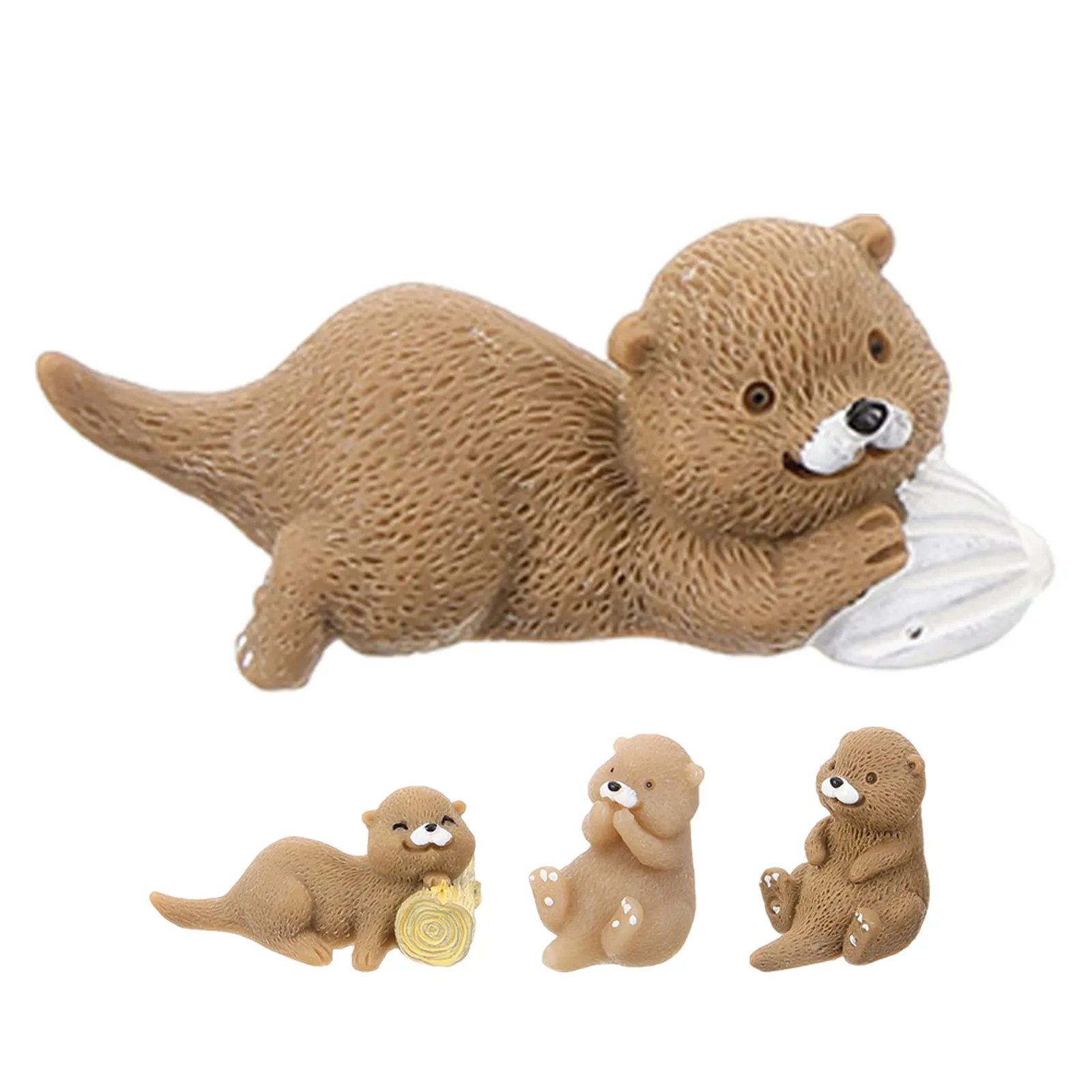 4Pcs Miniature Resin Sea Otters Mini Otter Animals Micro Landscape Accessories Small Terrarium Bonsai Plant Decoration Keychain