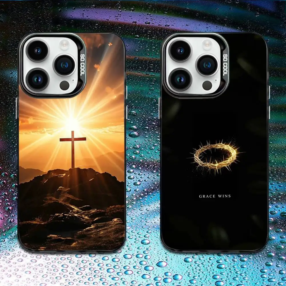

Bible Jesus Christian Cross Phone Case For iPhone 16,15,14,13,12,11,Mini,Pro,E,MAX Black Candy Matte Shockproof Cover