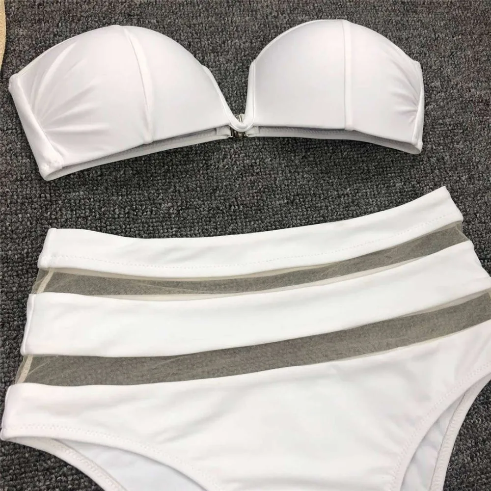 Sexy High-Waist-Bikini-Bandeau-Badeanzug für Damen, 2020, zweiteiliger Bikini-Set mit BH-Cup, Badebekleidung, Badeanzug V1297 – Detail 13