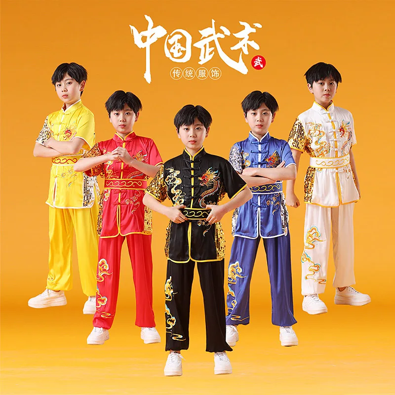 Kids Kung Fu Martial Arts Performance Costume School Students Training Suit Embroidery Competition Stage Wear