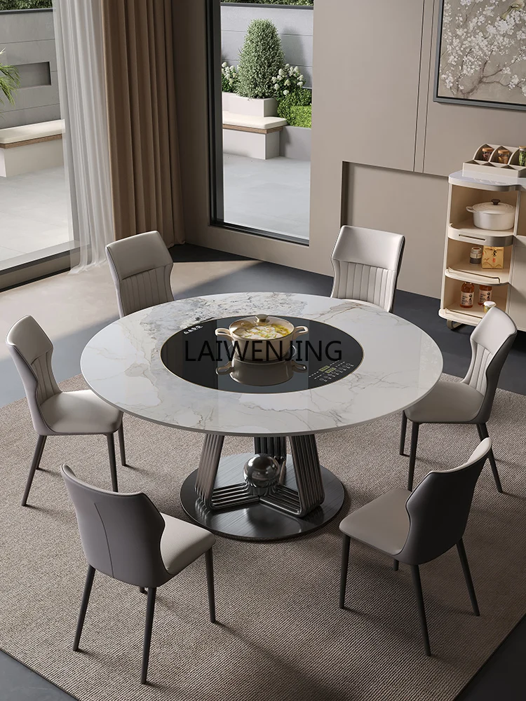 MJY rock slab light luxury simple restaurant table and chair combination embedded multi-functional induction cooker dining table