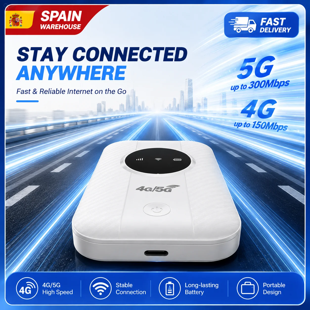 Tragbarer 4G- und 5G-WLAN-Router, Hochgeschwindigkeits-Mobil-Hotspot mit SIM-Kartenunterstützung, drahtloser Netzwerk-Router für den Einsatz zu Hause, auf Reisen, beim Camping und im Freien.