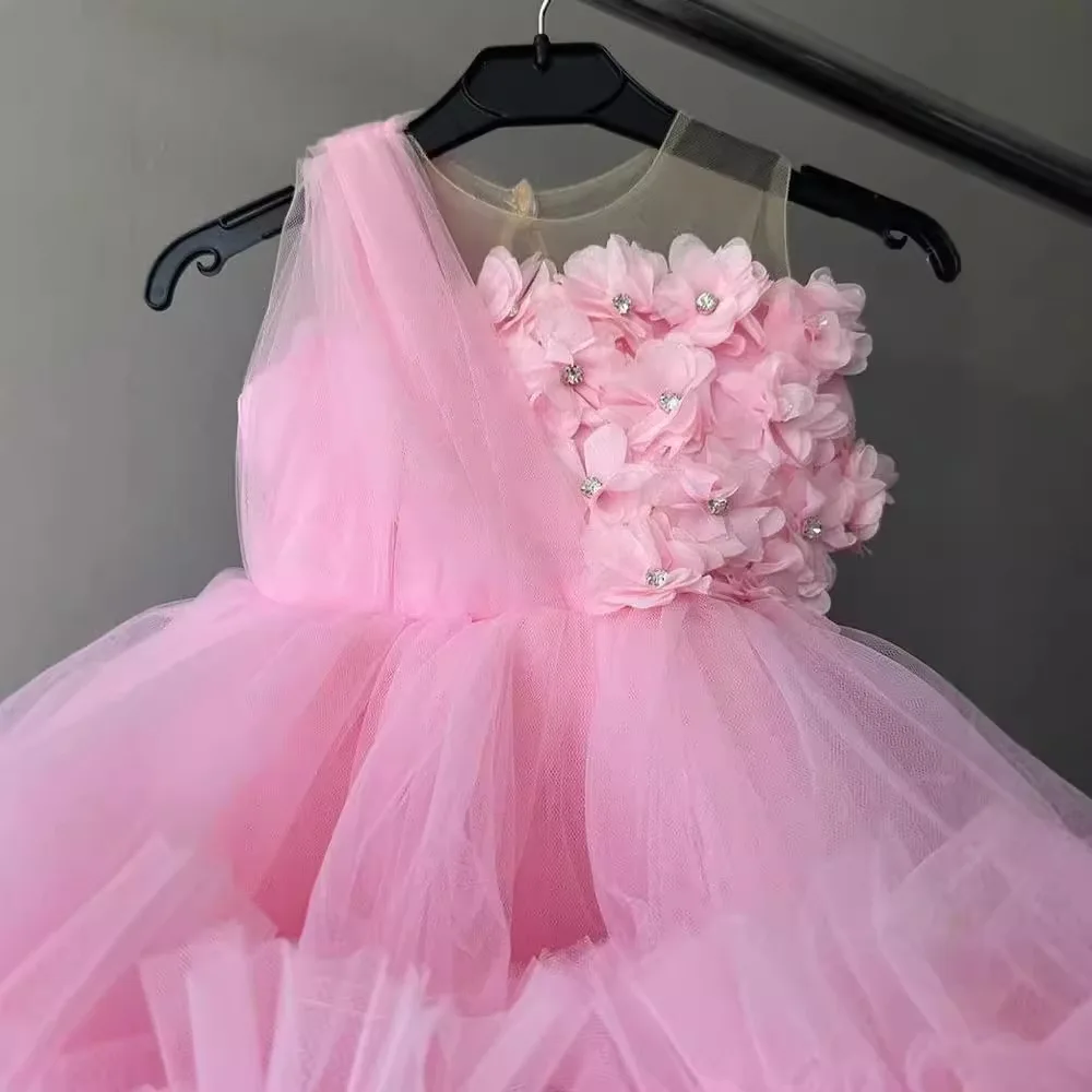 Girls Elegant Dresses pink gorgeous tulle flower wedding dress official Christmas dance clothing 2-12 girl children's clothing