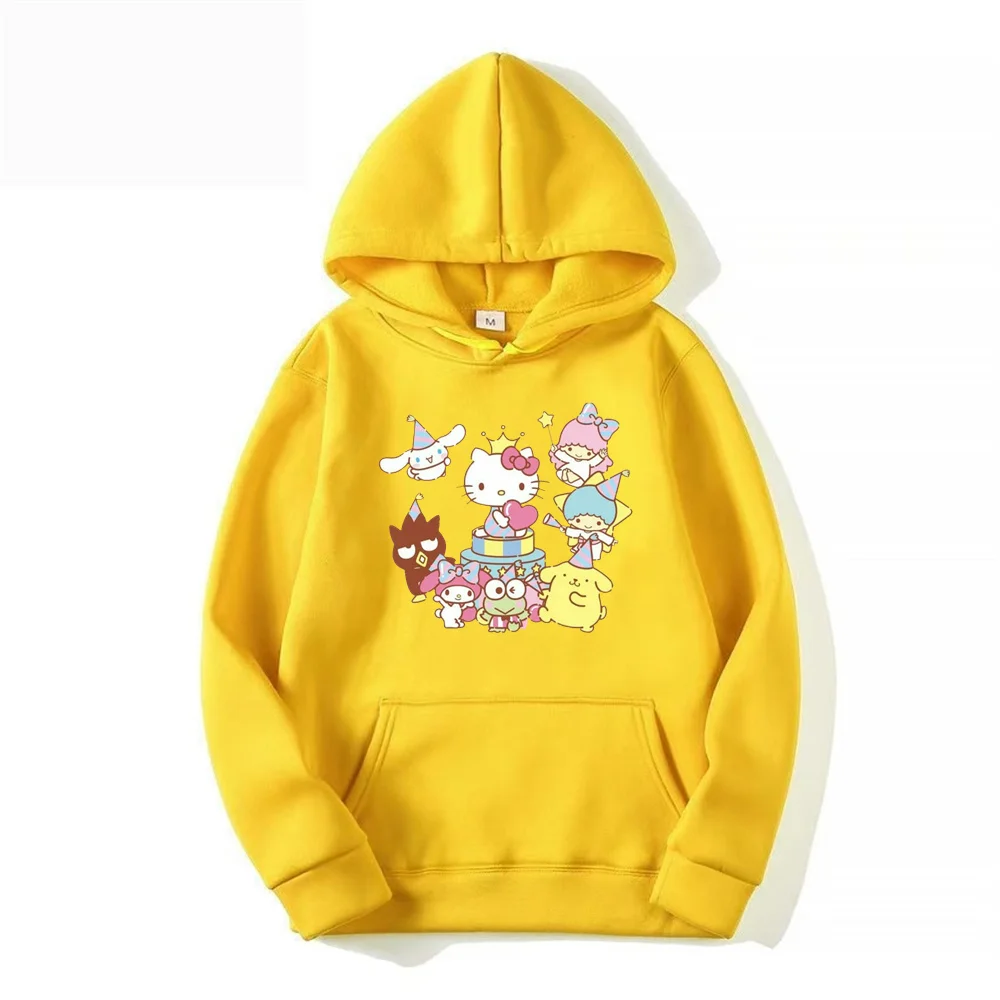 Sanrio เสื้อฮู้ดแบบสวมหัวคอกลม, เสื้อโอเวอร์ไซส์ทรงหลวมสำหรับผู้หญิงเสื้อผ้าฤดูหนาวเสื้อผ้ามีฮู้ดการ์ตูนแฟชั่น