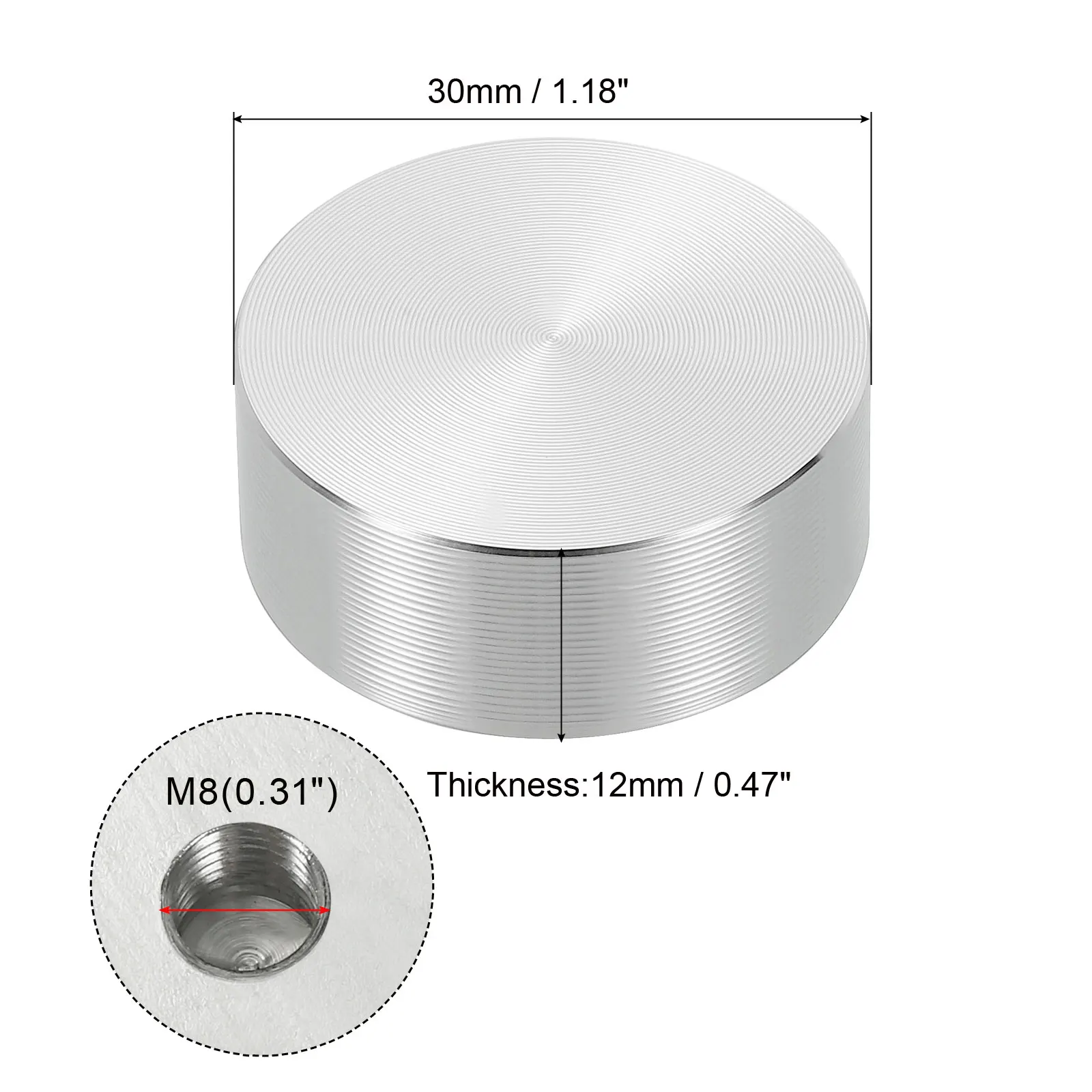 6/8pcs M8 Thread 30/50mm Aluminum Circle Disc Glass Top Adapter Round Solid Table Feet Pad Plate Hardware for Tea Coffee Table