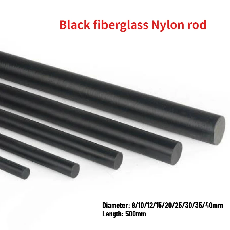 1/2pcs Black Fiberglass Nylon Rod PA66+GF30 Fiber-reinforced Nylon Rod Modified High-strength and Wear-resistant Diameter 8-40mm
