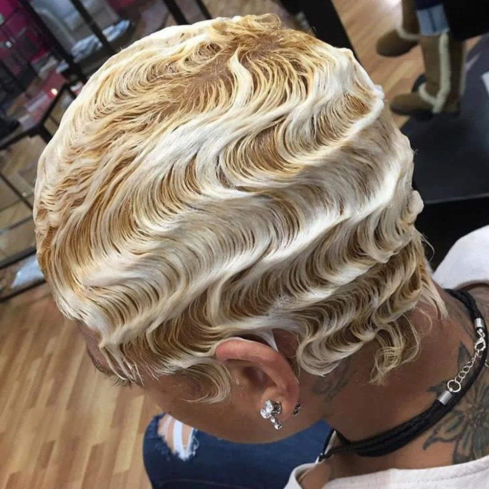 613 شقراء عابث قطع شعر مستعار قصير إصبع موجة الشعر البشري آلة كاملة المصنوعة للنساء عابث قطع الباروكات للمرأة #3