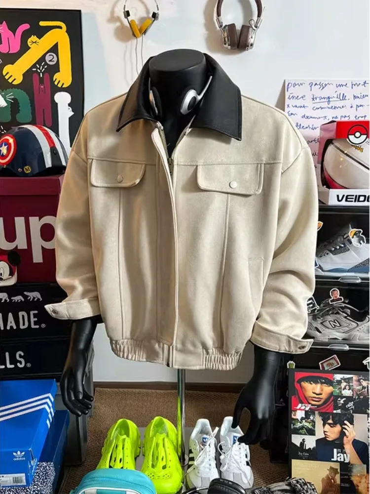 

American Sle Suede Pilot Jaet Men's Loose Fit Spring Autumn CleanFit Workwear Coat Long Sve Zipper Closure Color