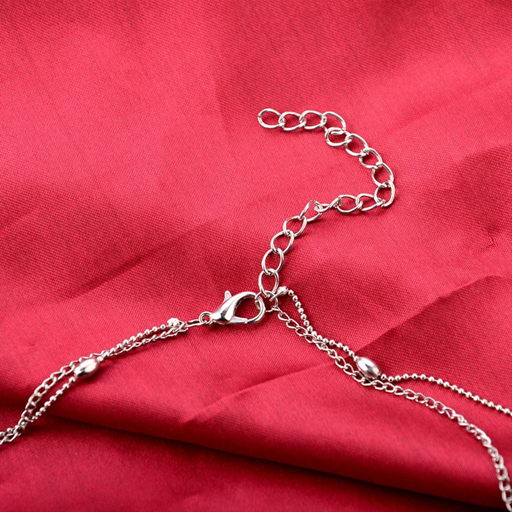 

Love Heart Pendant Two Layers Choker Necklace Multilayer Chain Silver Gift for Women Jewelry Birthday Wedding Accessory