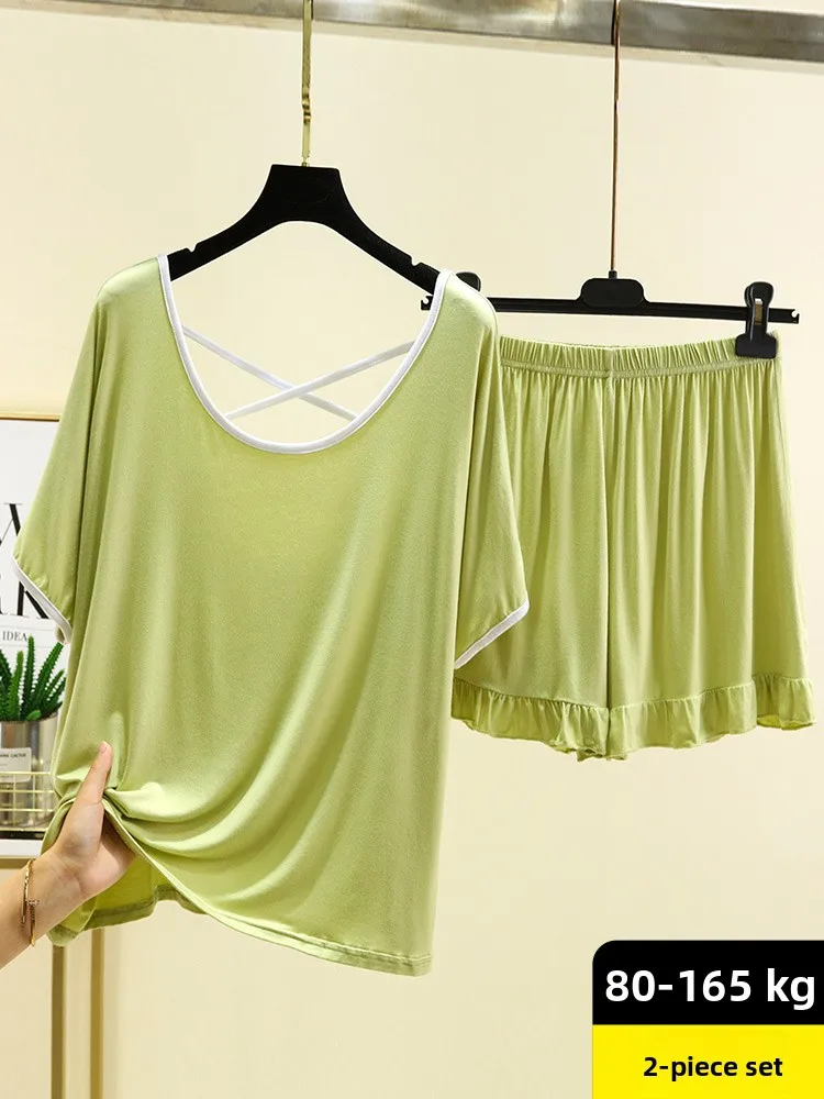 

Modal Summer Lightweight ort Sve Set Women Casual Home Clothes Loose Fit Pure Color Spwear Two-Piece Ensemble