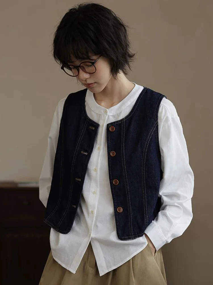 

Y2K Retro Harajuku Denim Vest Women Slim Streetwear American Vintage Vest Jacket Fall O Neck Sleeveless Female Solid Vest Tops