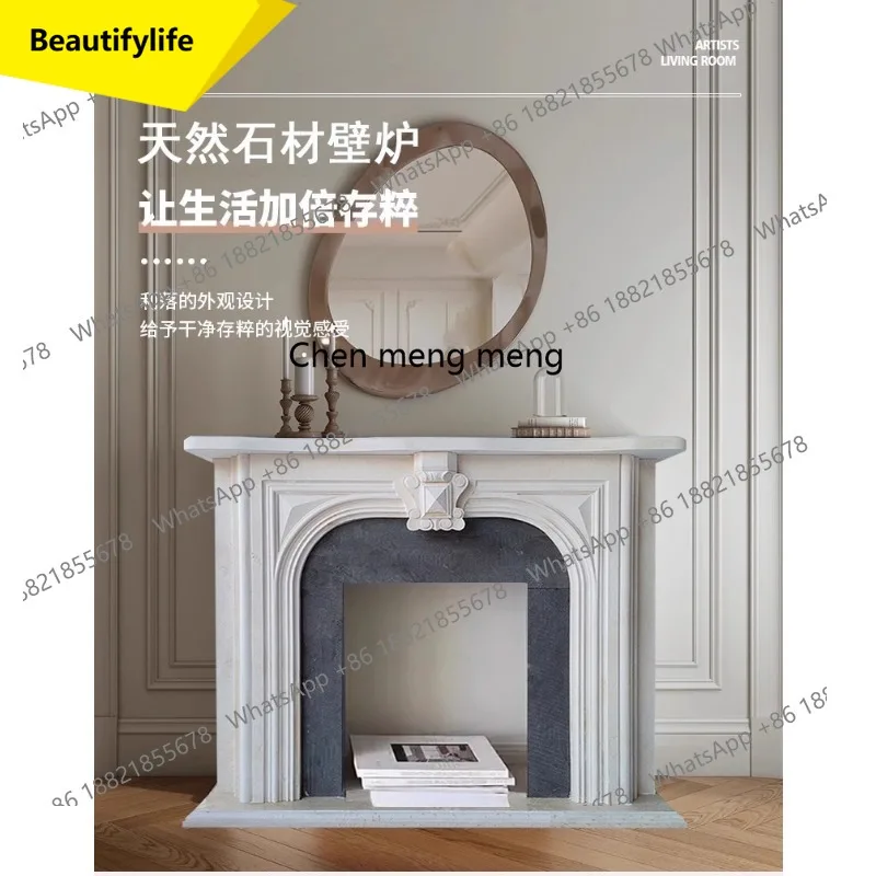 

02M Marble fireplace French retro living room stone carving fireplace European natural stone fireplace