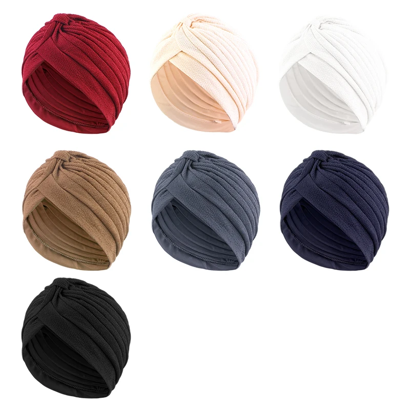 New Women Pleated Turban Hat Casual Headwraps Lightweight Beanies Chemo Cap Muslim Ready to Wear Hiajbs Turbante Mujer