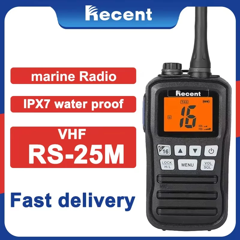 New Recent RS-25M VHF Marine Radio IP67 Waterproof 156.000-163.275MHz Handheld Float Radio Stadion Walkie Talkie Marine Radio