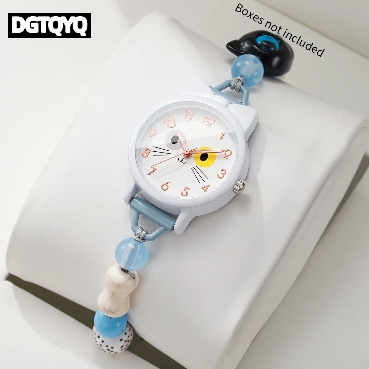 Cute Cartoon Cat Dial Women Quartz Watch Adjustable Beaded Bracelet Wristwatches Relogio Feminino Students Clock (Without Box)
