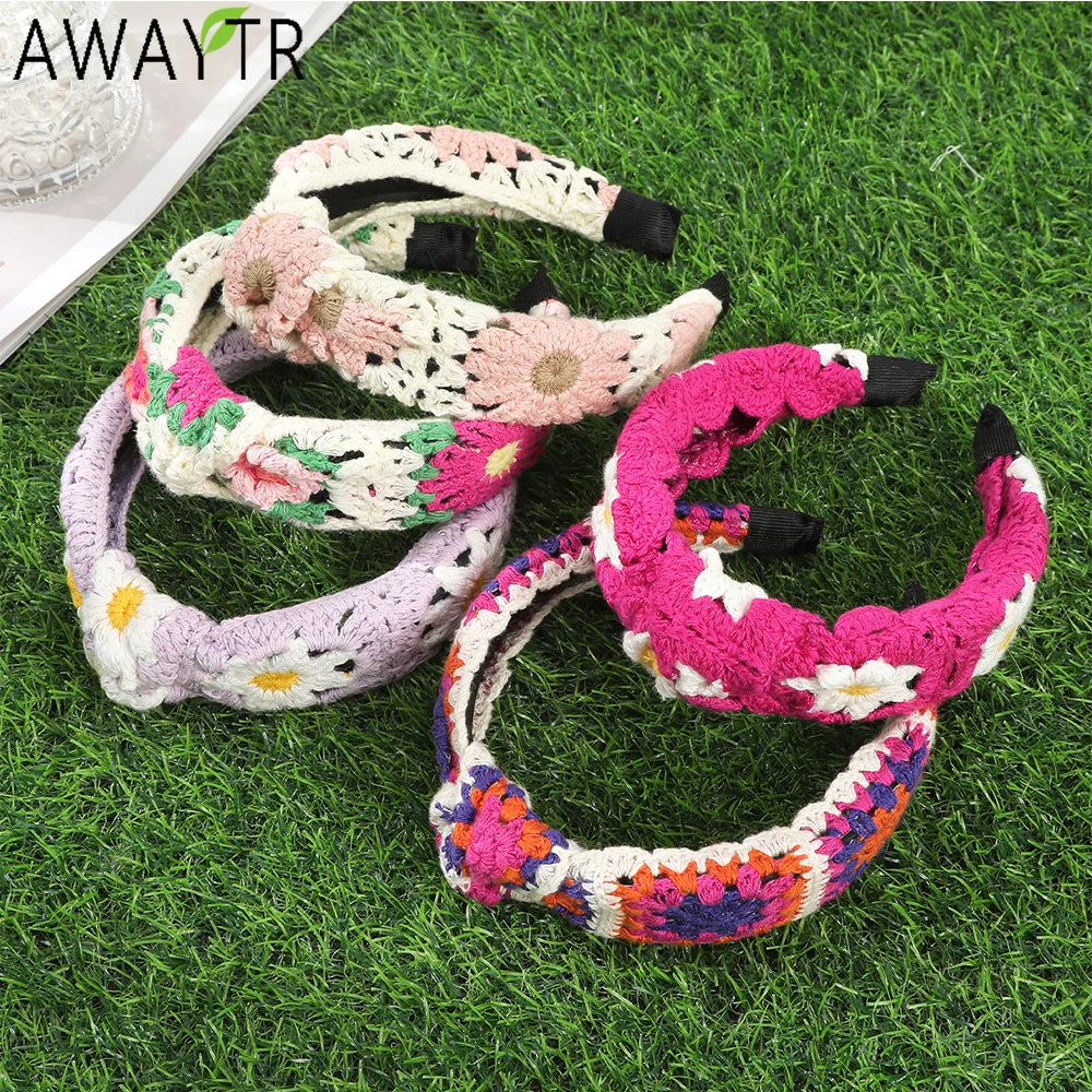 AWAYTR Knitted Yarn Headbands Floral Speckled Wide Headband Plastic Hair Accessories For Women Trends