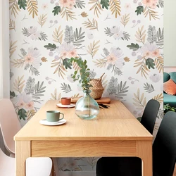 Watercolor Green Leaf Wallpaper Retro Peel And Stick Home Decor Contact Paper Classic Warm White Vinyl Removable Wallpaper